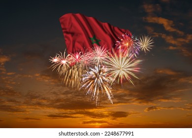 Flag of Morocco and Holiday fireworks in majestic sky of National Independence day - Powered by Shutterstock