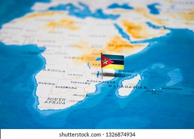 the Flag of mozambique in the world map