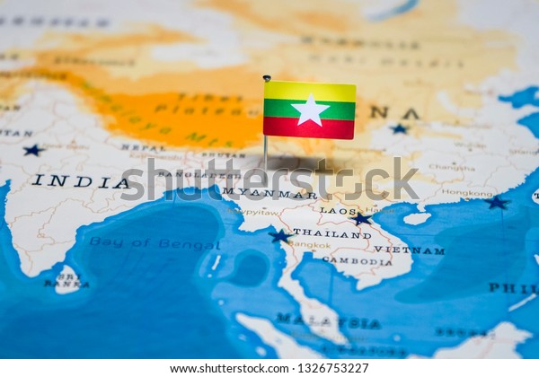 Flag Myanmar Burma World Map Stock Photo Edit Now 1326753227
