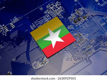 Flag of Myanmar on CPU operating chipset computer electronic circuit board