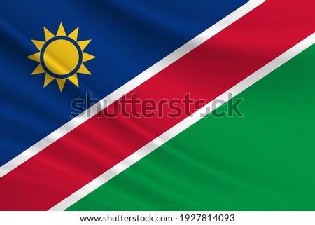 Flag of Namibia. Fabric texture of the flag of Namibia.