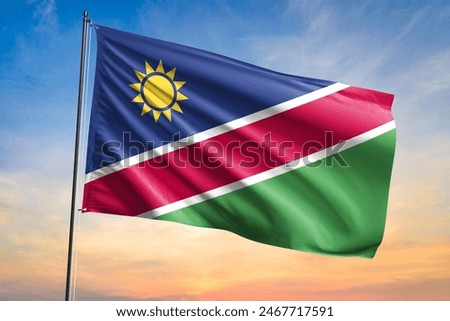 Flag of Namibia waving flag on sunset view