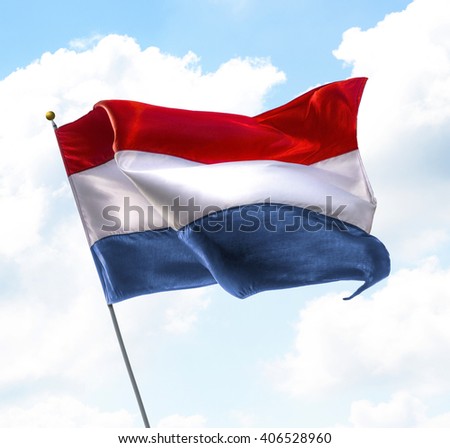 Flag of Netherlands Raised Up in The Sky