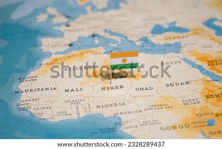 The Flag of Niger on the World Map.