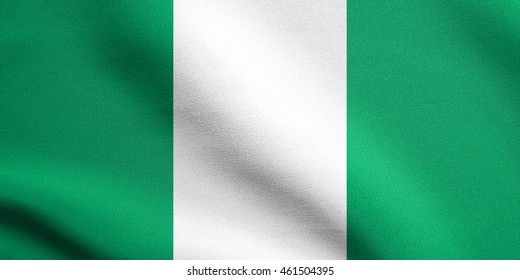 Flag Of Nigeria Waving In The Wind With Detailed Fabric Texture. Nigerian National Flag.