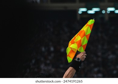 Flag For An Offside During. Match