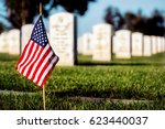 A flag on a grave at a southern California cemetery.