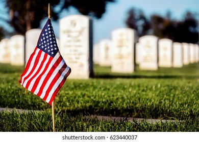 A flag on a grave at a southern California cemetery.