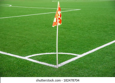 A Flag At One Corner Of  Football Stadium