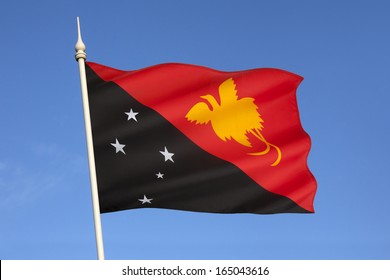 The flag of Papua New Guinea was adopted on July 1, 1971. It depicts the Southern Cross and a Raggiana bird of paradise. The designer of the flag was 15-year-old schoolgirl, Susan Huhume.