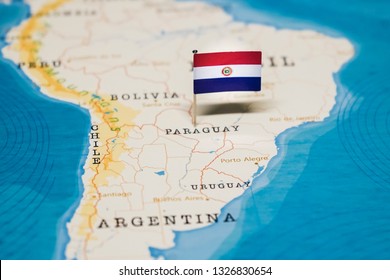 the Flag of paraguay in the world map
