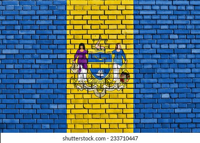 Flag Of Philadelphia County Painted On Brick Wall