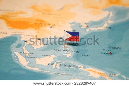 The Flag of Philippines on the World Map.