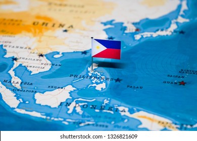 the Flag of philippines in the world map - Shutterstock ID 1326821609