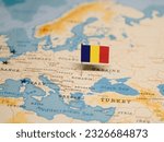 The Flag of Romania on the World Map.