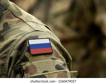 Flag of Russia on military uniform. Army, soldiers. Collage. - Shutterstock ID 1560479027
