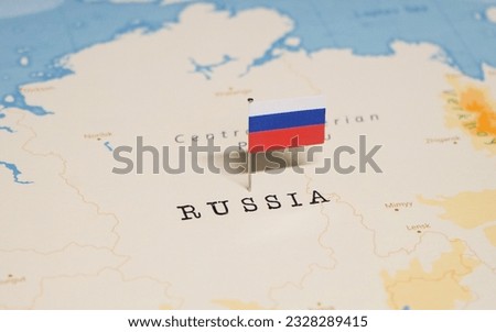 The Flag of Russia on the World Map.