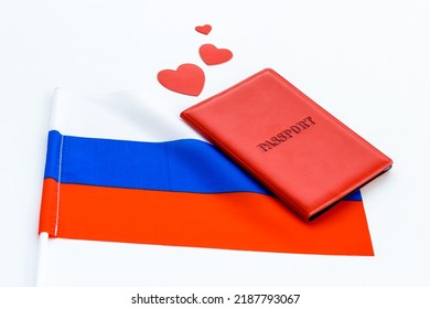 Flag Of Russia With Passport. Travel Visa And Citizenship Concept