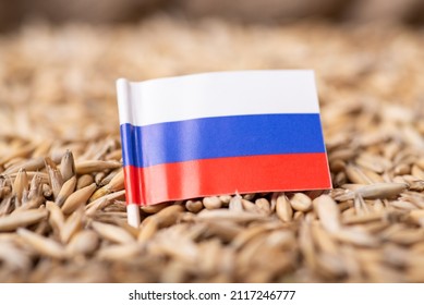 Flag of Russian Federation on oat grain. Concept of growing oats in Russia - Shutterstock ID 2117246777