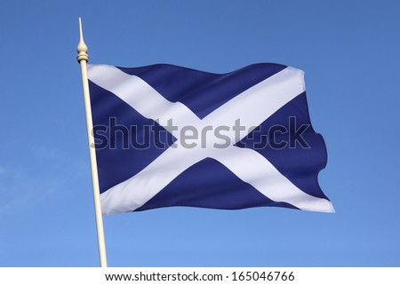 The Flag of Scotland, also known as Saint Andrew's Cross or the Saltire - Scottish Independence. Scotland is a part of the United Kingdom of Great Britain.