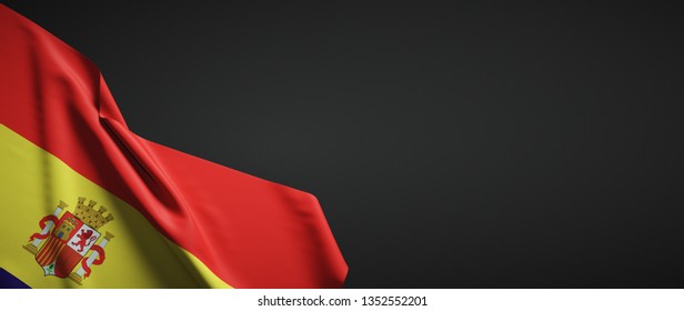 Flag Of The Second Spanish Republic Of Cloth On Dark Background