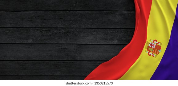 Flag Of The Second Spanish Republic, Fabric On Dark Wood.