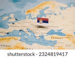 The Flag of Serbia on the World Map.