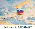 The Flag of Slovenia on the World Map.