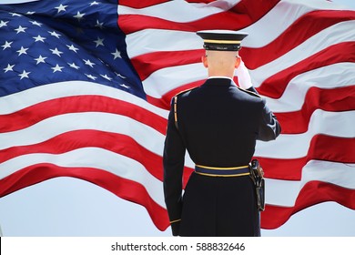 Flag And Soldier Saluting