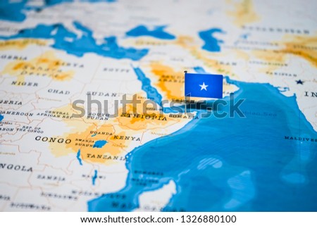 the Flag of somalia in the world map