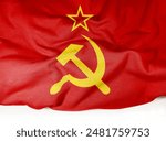 Flag of the Soviet Union. The flag of the Soviet Union is a conceptual image made from a cloth pattern. Basemap and background concept. Double exposure hologram. News or Internet use.