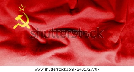 Flag of the Soviet Union. The flag of the Soviet Union is a conceptual image made from a cloth pattern. Basemap and background concept. Double exposure hologram. News or Internet use.