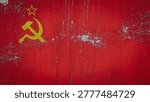 flag of the Soviet Union are painted on an old stone wall background pattern