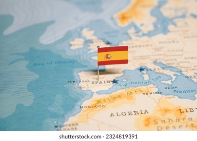 The Flag of Spain on the World Map. - Powered by Shutterstock