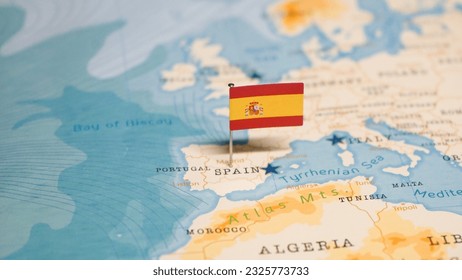 La bandera de España en el Mapa Mundial.