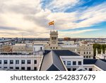 Flag of Spain waving at the top of government buildings in Spain