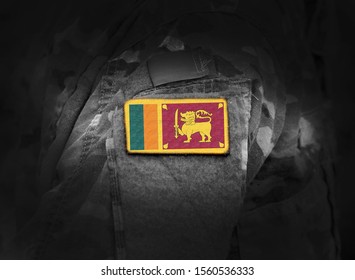 Flag Of Sri Lanka On Military Uniform. Army, Armed Forces, Soldiers. Collage.