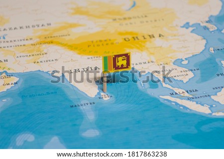 The Flag of Sri Lanka in the World Map