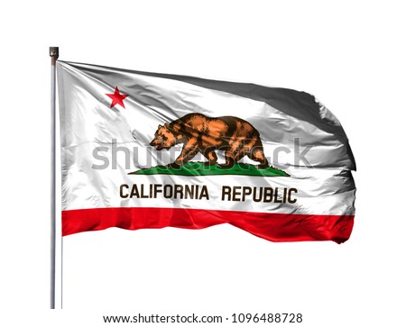 flag of State of California on a flagpole, isolated on white background