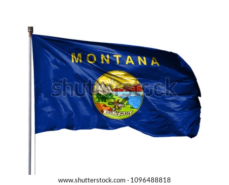 flag of State of Montana on a flagpole, isolated on white background