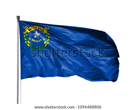 flag of State of Nevada on a flagpole, isolated on white background