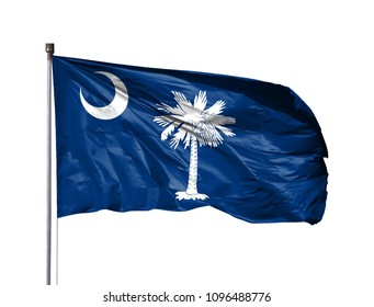flag of State of South Carolina on a flagpole, isolated on white background