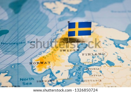 the Flag of sweden in the world map