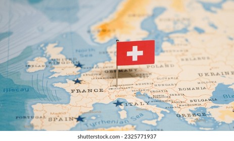 The Flag of Switzerland on the World Map.