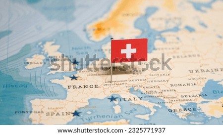 The Flag of Switzerland on the World Map.