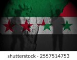 flag syria new and flag syria old with soldiers shadow