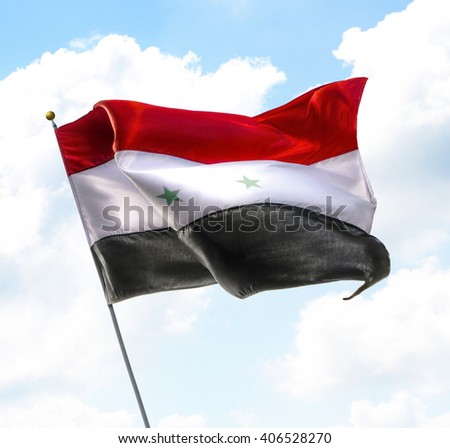 Flag of Syria Raised Up in The Sky