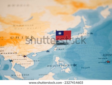 The Flag of Taiwan on the World Map.