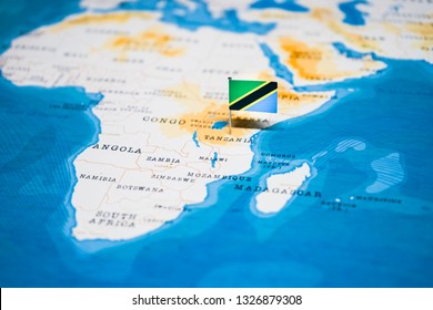 the Flag of tanzania in the world map