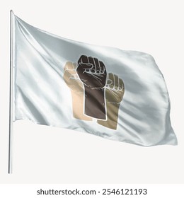 Flag with three raised fists symbolizing unity and diversity. The fists represent strength, solidarity, and empowerment across different communities. Fist and human rights flag. - Powered by Shutterstock